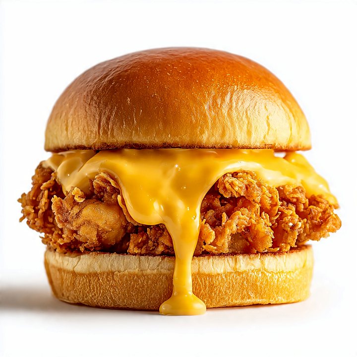 Sanduíche de frango empanado com cheddar derretido
