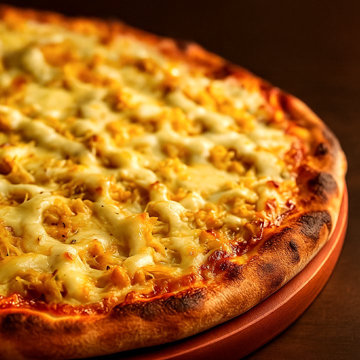 Pizza de frango desfiado com catupiry gratinado